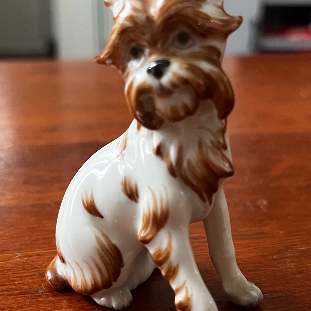 Antique Brussels Griffon Nivernais Porcelain Figurine - Brown and White.